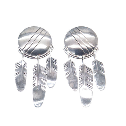 RAY TRACEY & KNIFEWING SEGURA Old Pawn Sterling Silver Feather Tribal Earrings