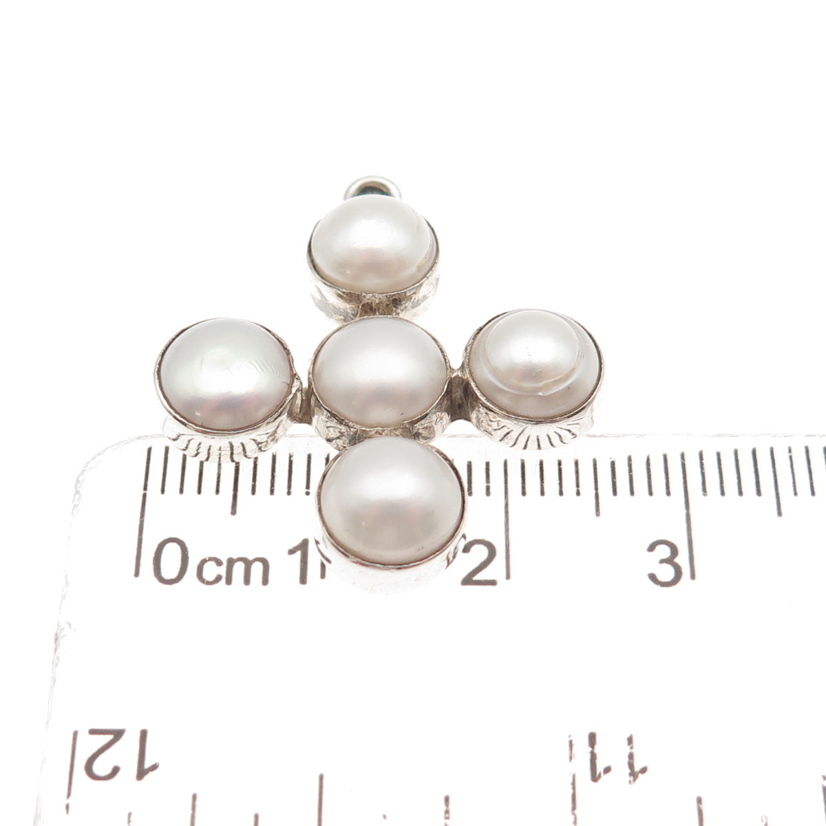 925 Sterling Silver Vintage Real Pearl Cross Beaded Charm Pendant