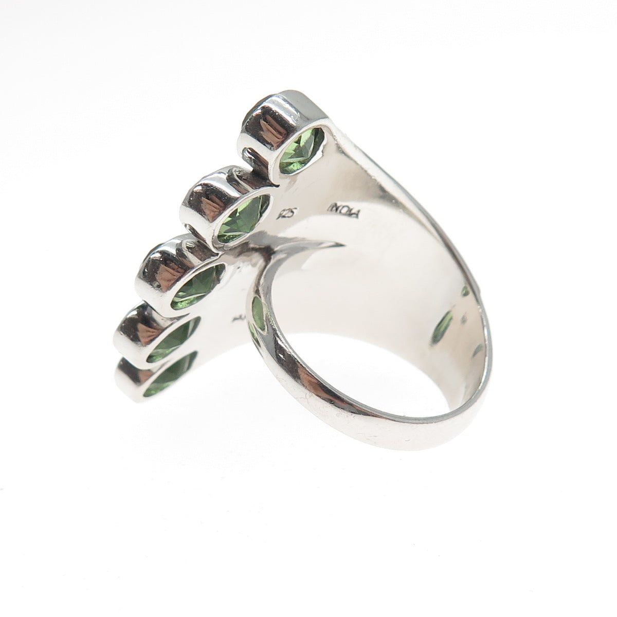 SAJEN 925 Sterling Silver Vintage Real Peridot Oxidized Wing Overlap Ring Size 7