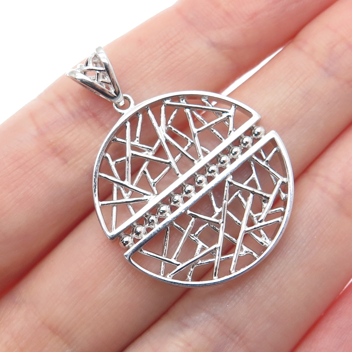 925 Sterling Silver Modernist Beaded Charm Pendant