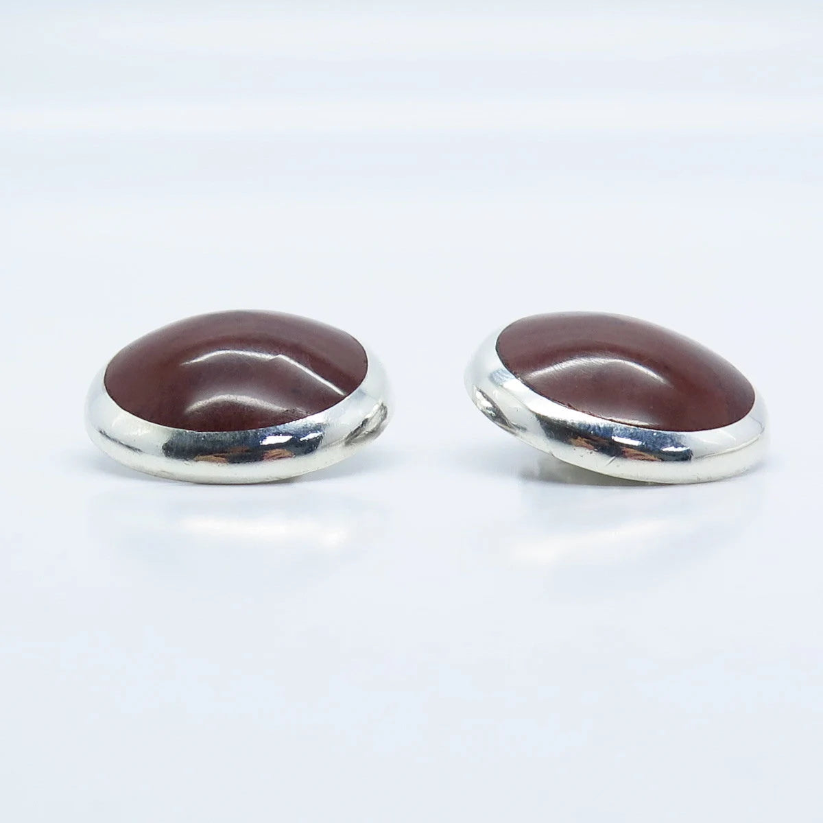 925 Sterling Silver Vintage Antonio Hdez Taxco Real Jasper Clip On Earrings