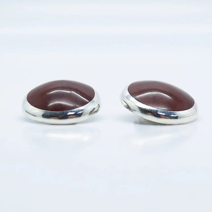 925 Sterling Silver Vintage Antonio Hdez Taxco Real Jasper Clip On Earrings