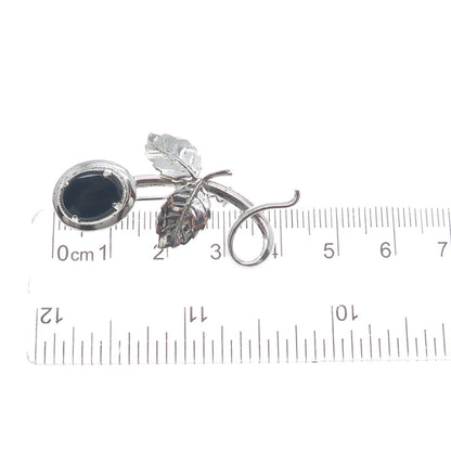 AMCO 925 Sterling Silver Antique Real Black Onyx Flower Letter "L" Pin Brooch
