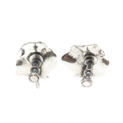 925 Sterling Silver Vintage Lily Flower Oxidized Screw Back Earrings