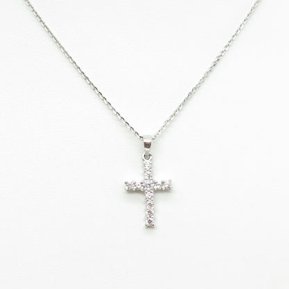 925 Sterling Silver Italy Round-Cut C Z Cross Cable Chain Necklace 16"