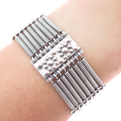 J. BETINS 875 Silver Vintage Latvia Beaded Spring Bar Link Bracelet 7.75"