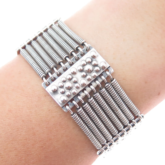 J. BETINS 875 Silver Vintage Latvia Beaded Spring Bar Link Bracelet 7.75"