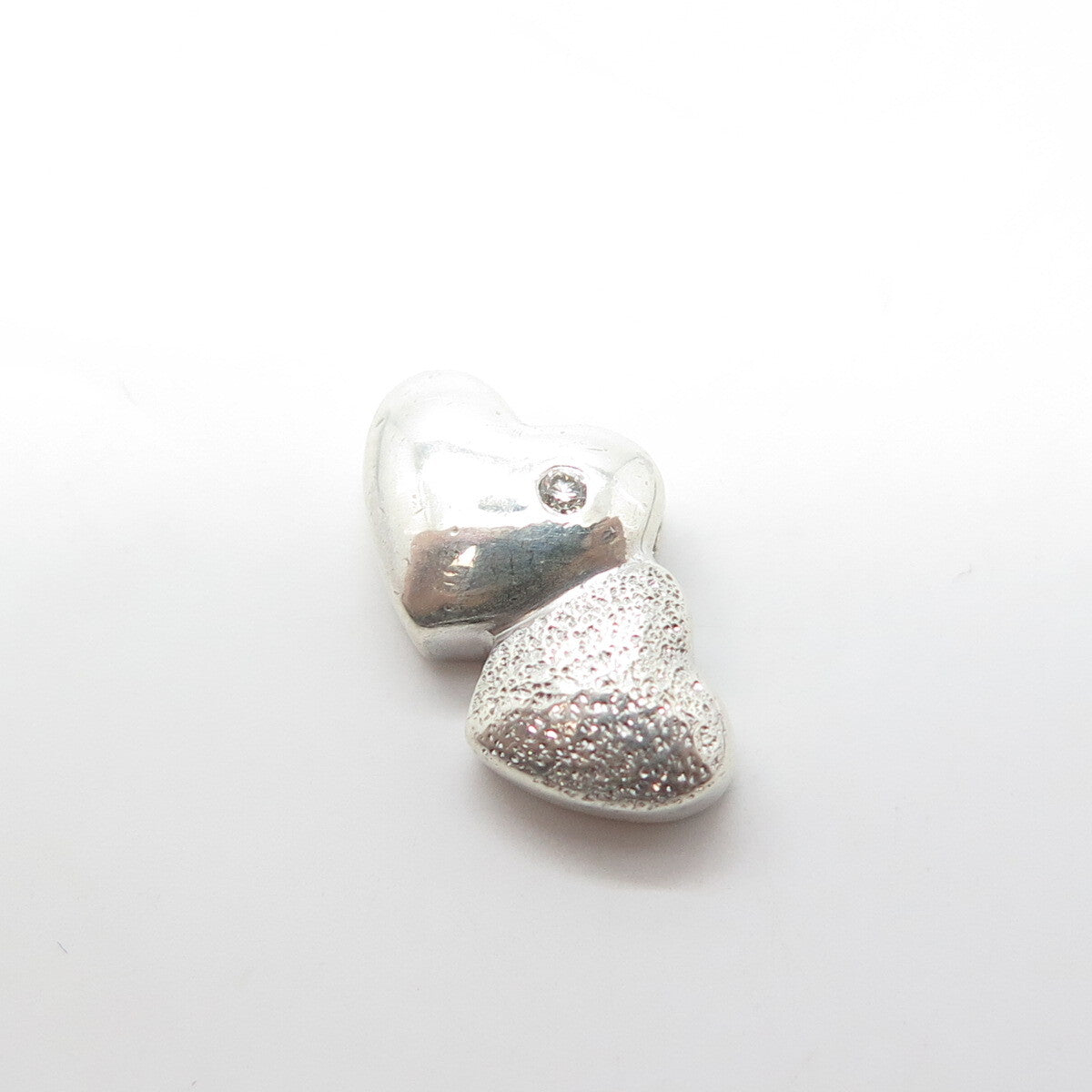 925 Sterling Silver Real Diamond Accent Heart Couple Slide Pendant
