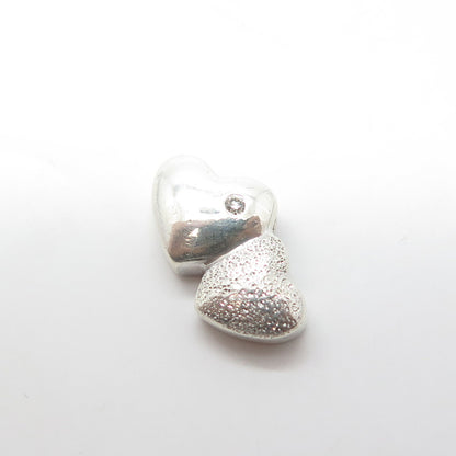 925 Sterling Silver Real Diamond Accent Heart Couple Slide Pendant