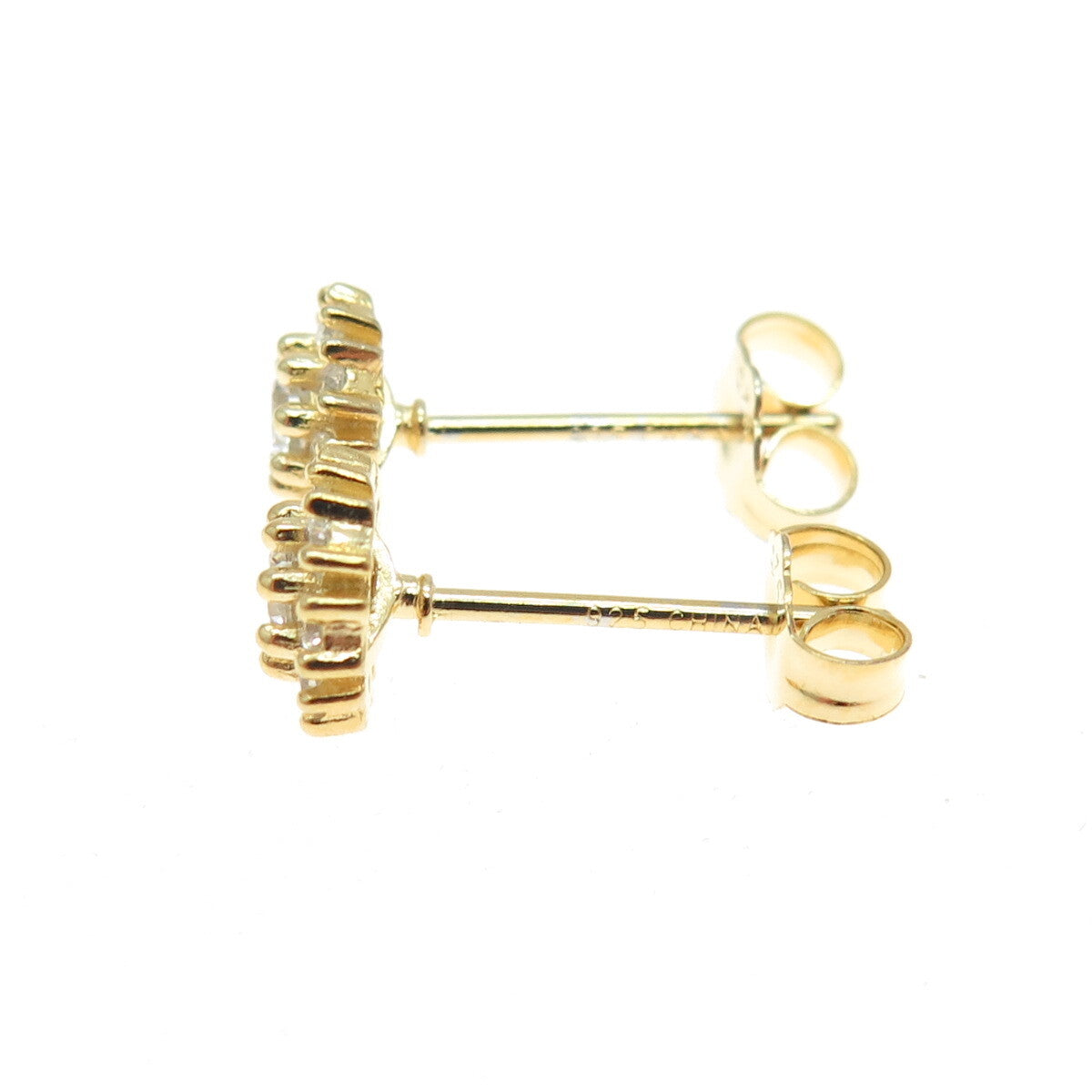 925 Sterling Silver Gold Plated Round-Cut C Z Floral Stud Earrings