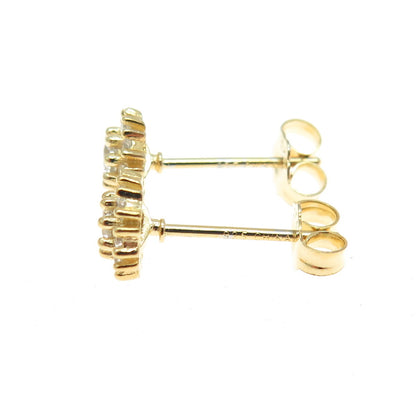 925 Sterling Silver Gold Plated Round-Cut C Z Floral Stud Earrings