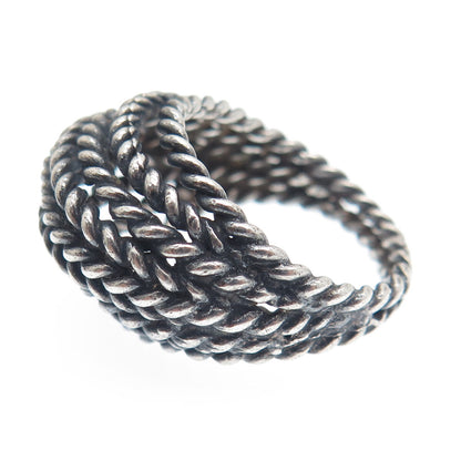 925 Sterling Silver Vintage Twisted Multi-Row Oxidized Dome Ring Size 6.75
