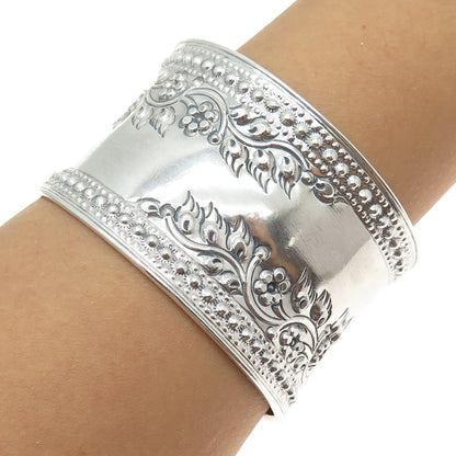 SAMUEL BENHAM BJC Sterling Silver Vintage Floral Adjustable Wide Bracelet 7.75"