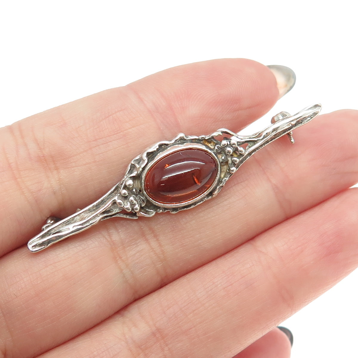 925 Sterling Silver Vintage Real Amethyst Gemstone Pin Brooch