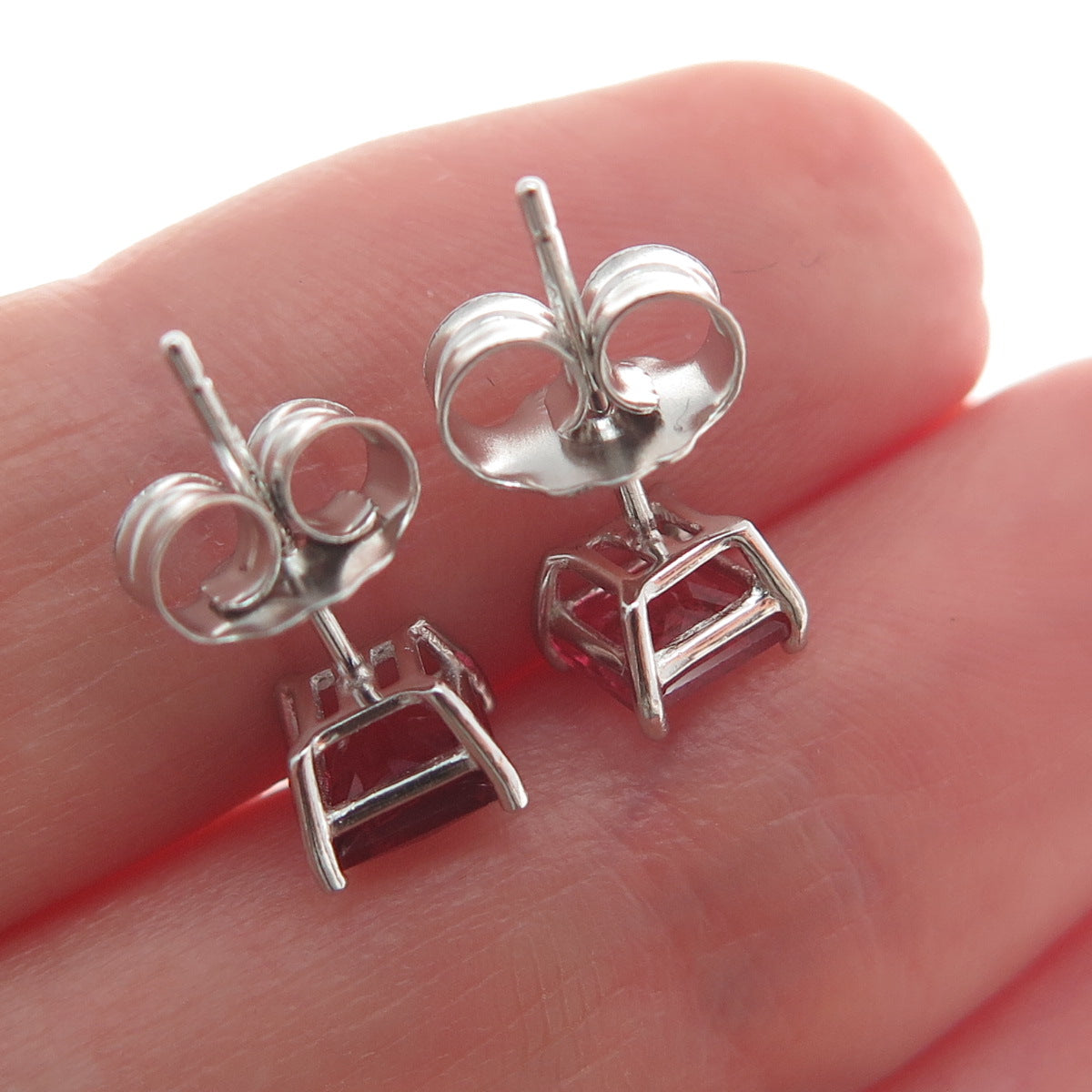 925 Sterling Silver Princess-Cut Pink C Z Stud Earrings