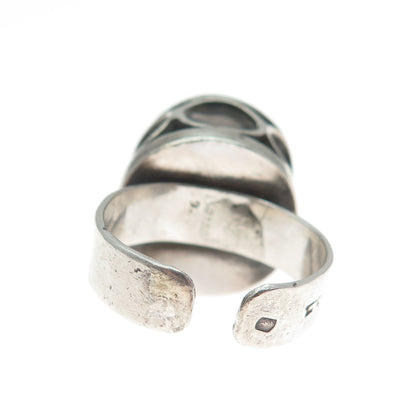 925 Sterling Silver Vintage Israel Real Carnelian Adjustable Ring Size 9