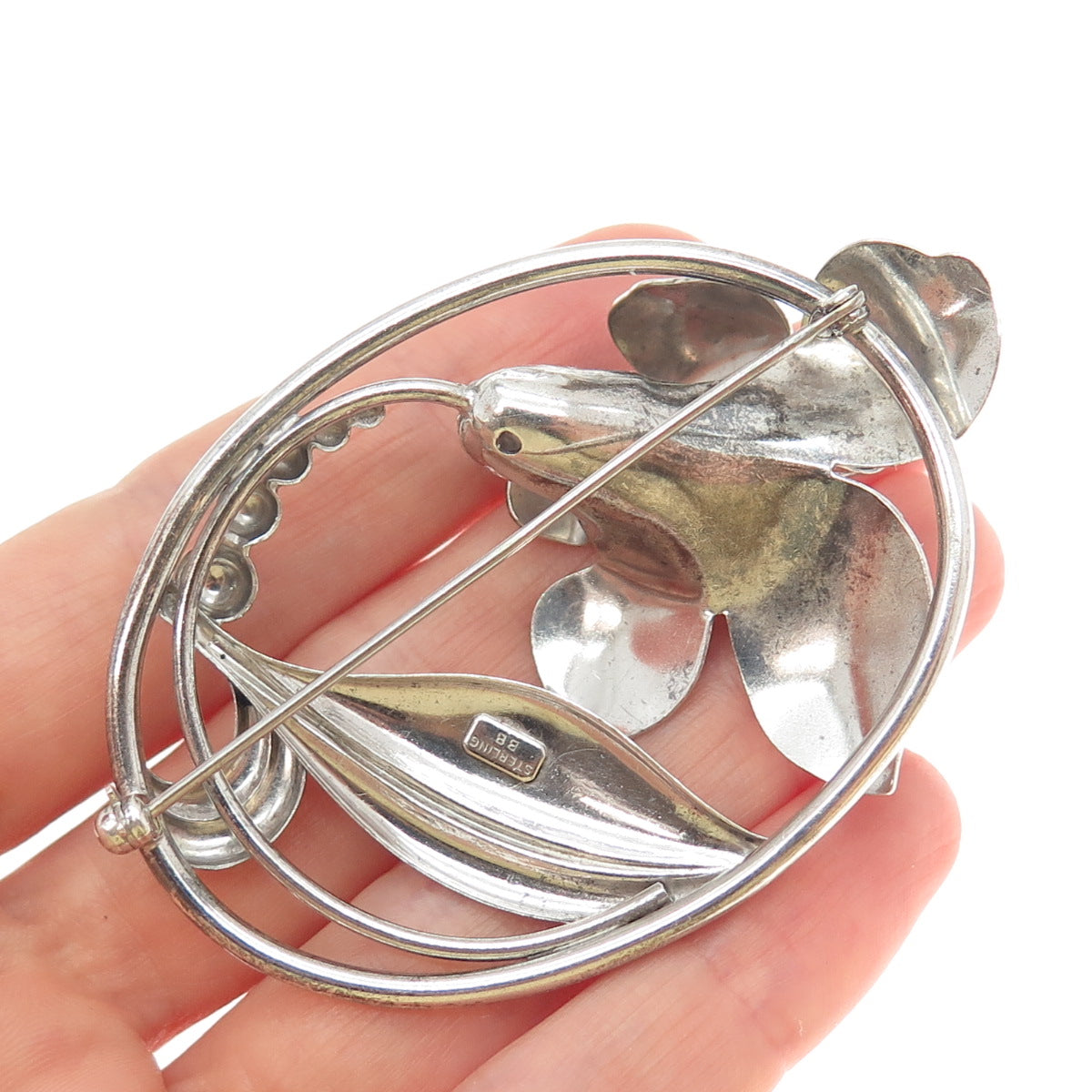 BINDER BROTHERS 925 Sterling Silver Vintage Lily Flower Oxidized Pin Brooch