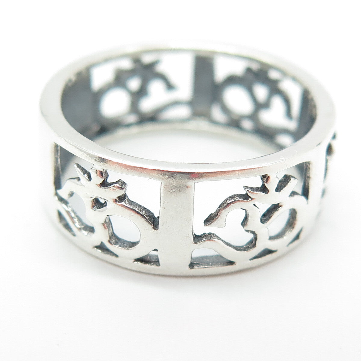 925 Sterling Silver Vintage Om Mantra Band Ring Size 10.25