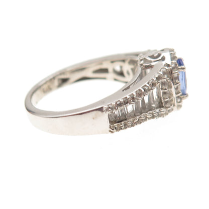 Chuck Clemency 925 Sterling Silver Real Tanzanite & White Topaz Ring Size 8.25
