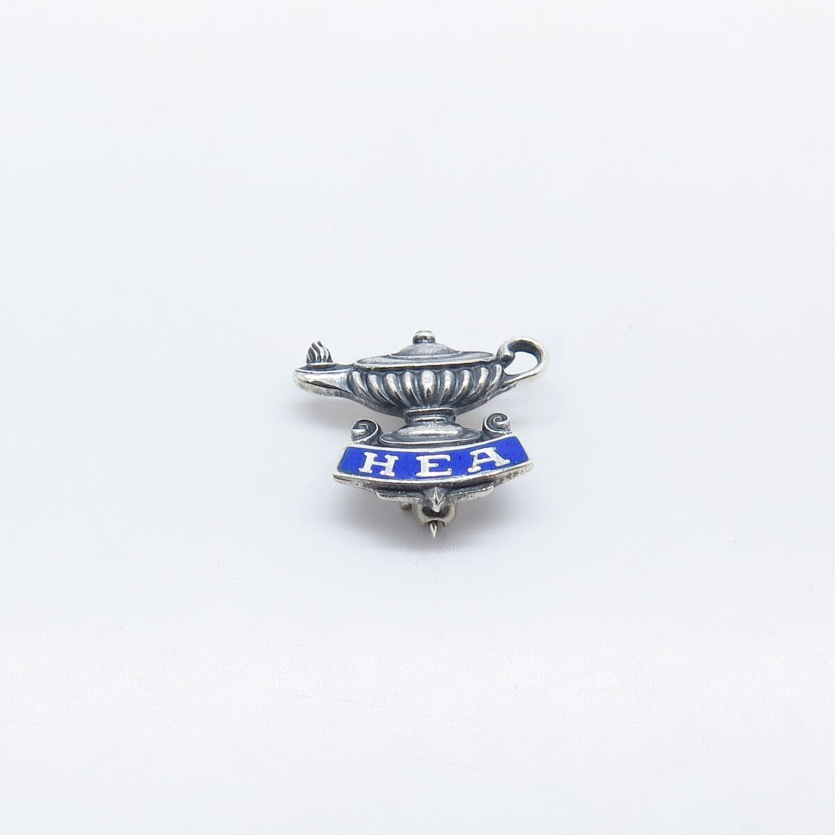 925 Sterling Silver Vintage Enamel "HEA" Teapot Small Pin Brooch