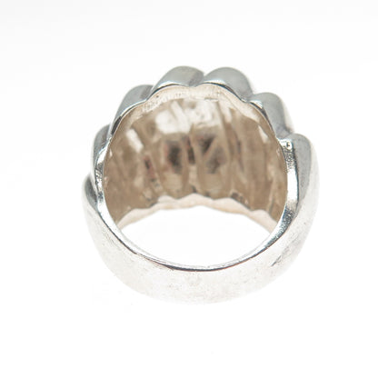 925 Sterling Silver Vintage Mexico Modernist Ribbed Dome Ring Size 7.25
