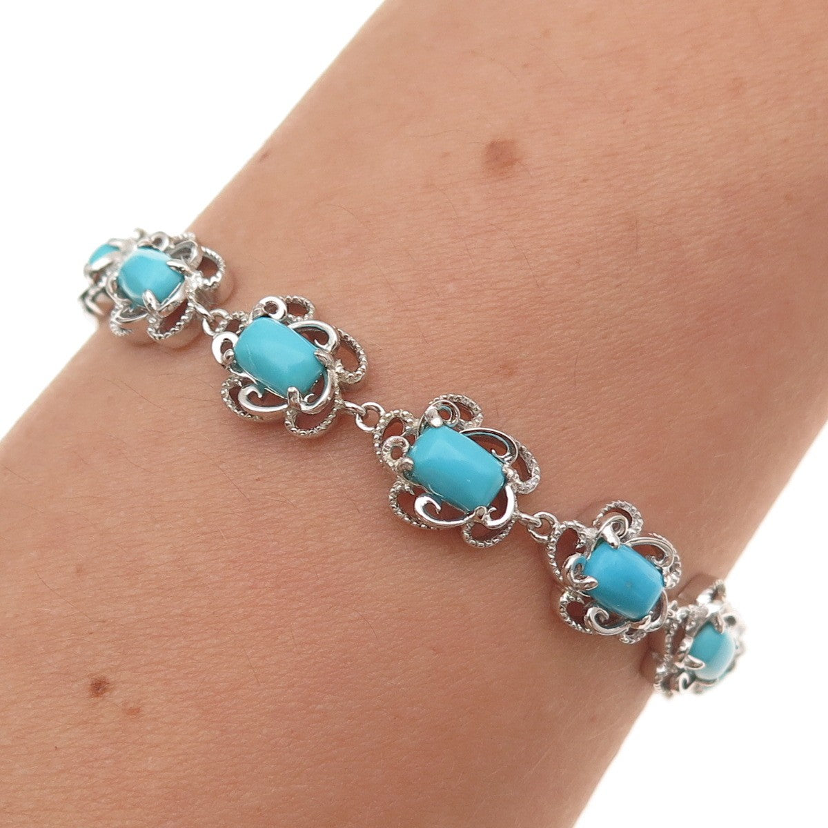 925 Sterling Silver Real Sleeping Beauty Turquoise Adjustable Bracelet 7-9.75"