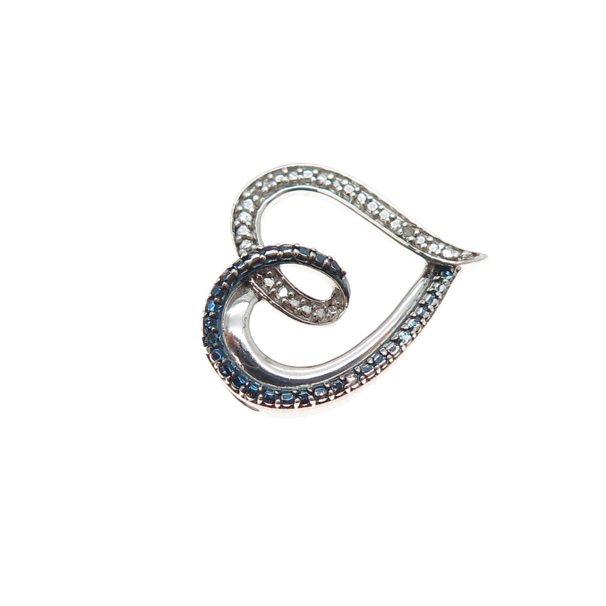 JANE SEYMOUR Sterling Silver Real Blue & White Diamond Heart Mini Slide Pendant