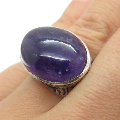 925 Sterling Silver Vintage Real Cabochon Amethyst Ring Size 7