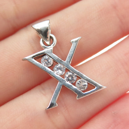 925 Sterling Silver Round-Cut C Z Letter X Charm Pendant