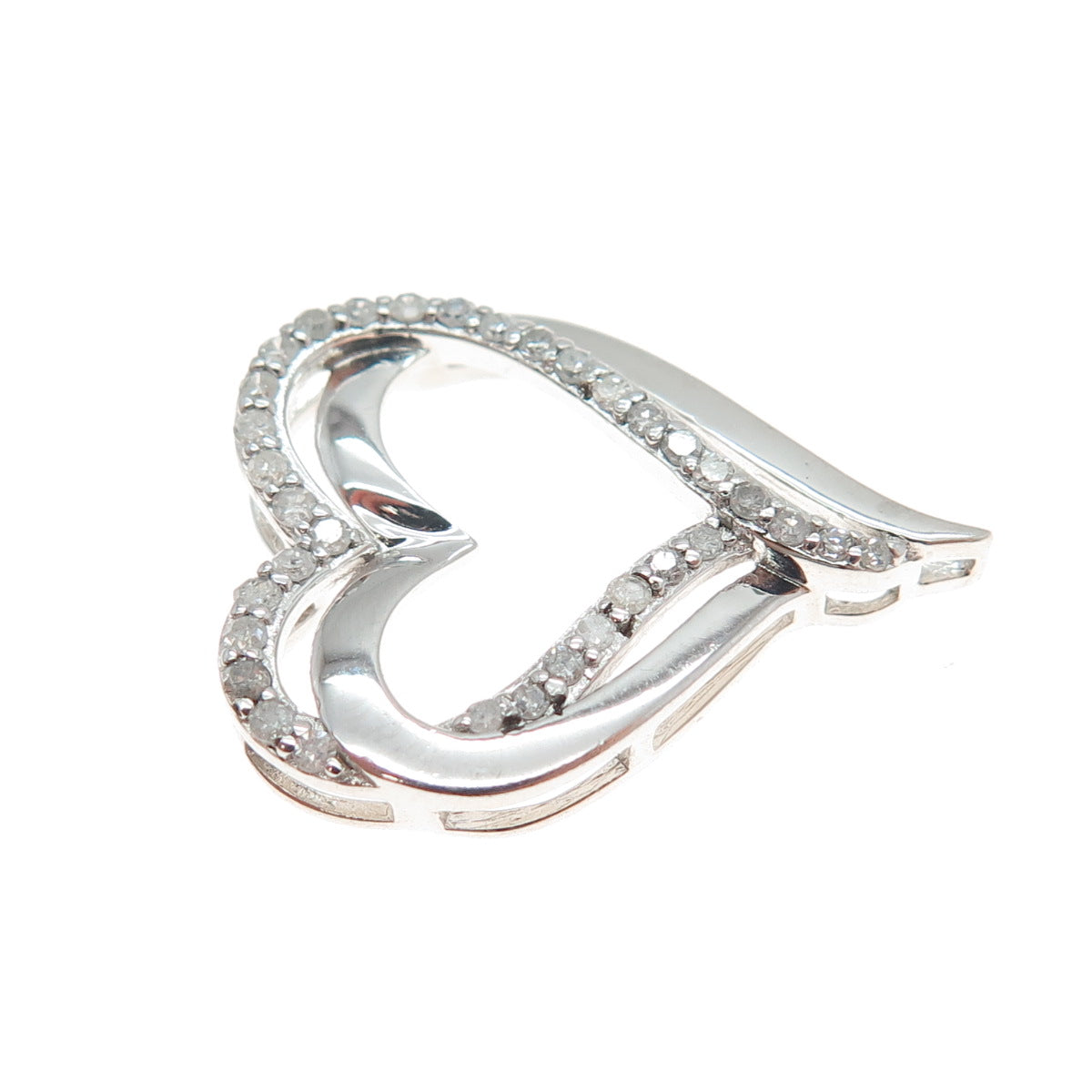 RL RICHLINE Sterling Silver Real Round-Cut Diamond Double Heart Slide Pendant