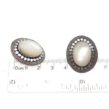 Sajen 925 Sterling Silver Vintage Real MOP Modernist Dotted Oxidized Earrings