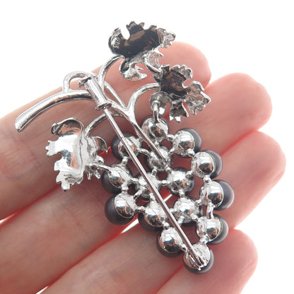 925 Sterling Silver Vintage Faux Tahitian Pearl Grape Pin Brooch