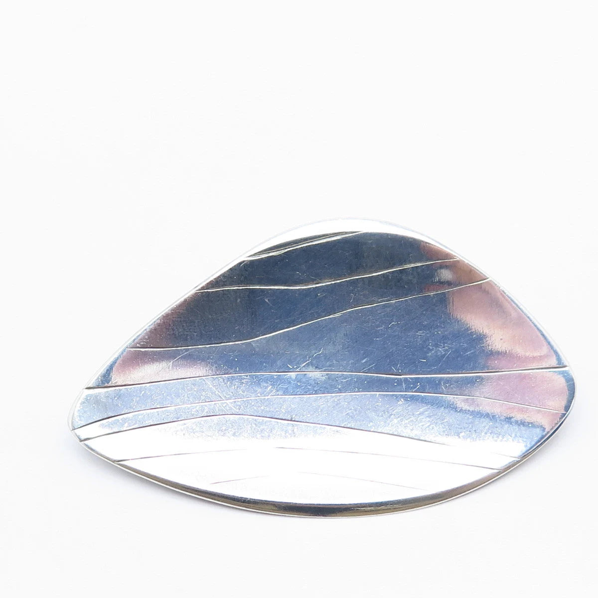 925 Sterling Silver Vintage Striped Large Pin Brooch