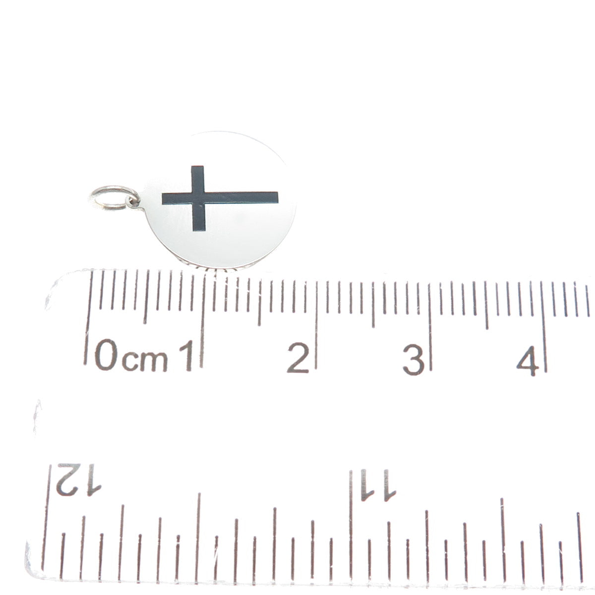 925 Sterling Silver Black Enamel Cross Round Tag Minimalist Charm Pendant