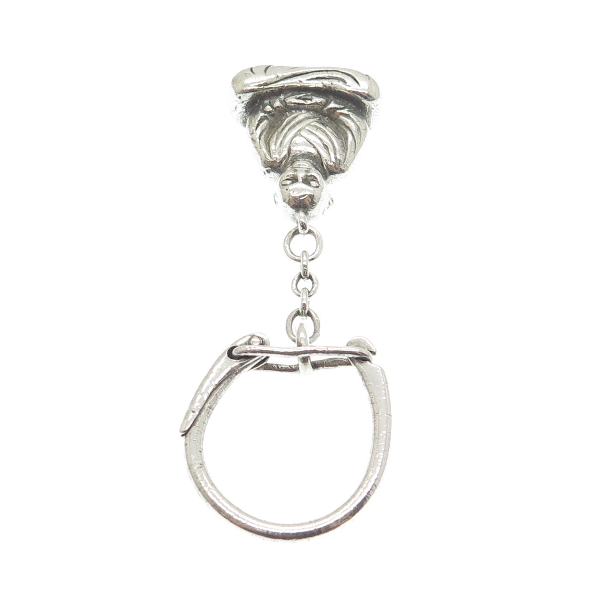 925 Sterling Silver Vintage Buddha Fob Key Chain Ring Holder