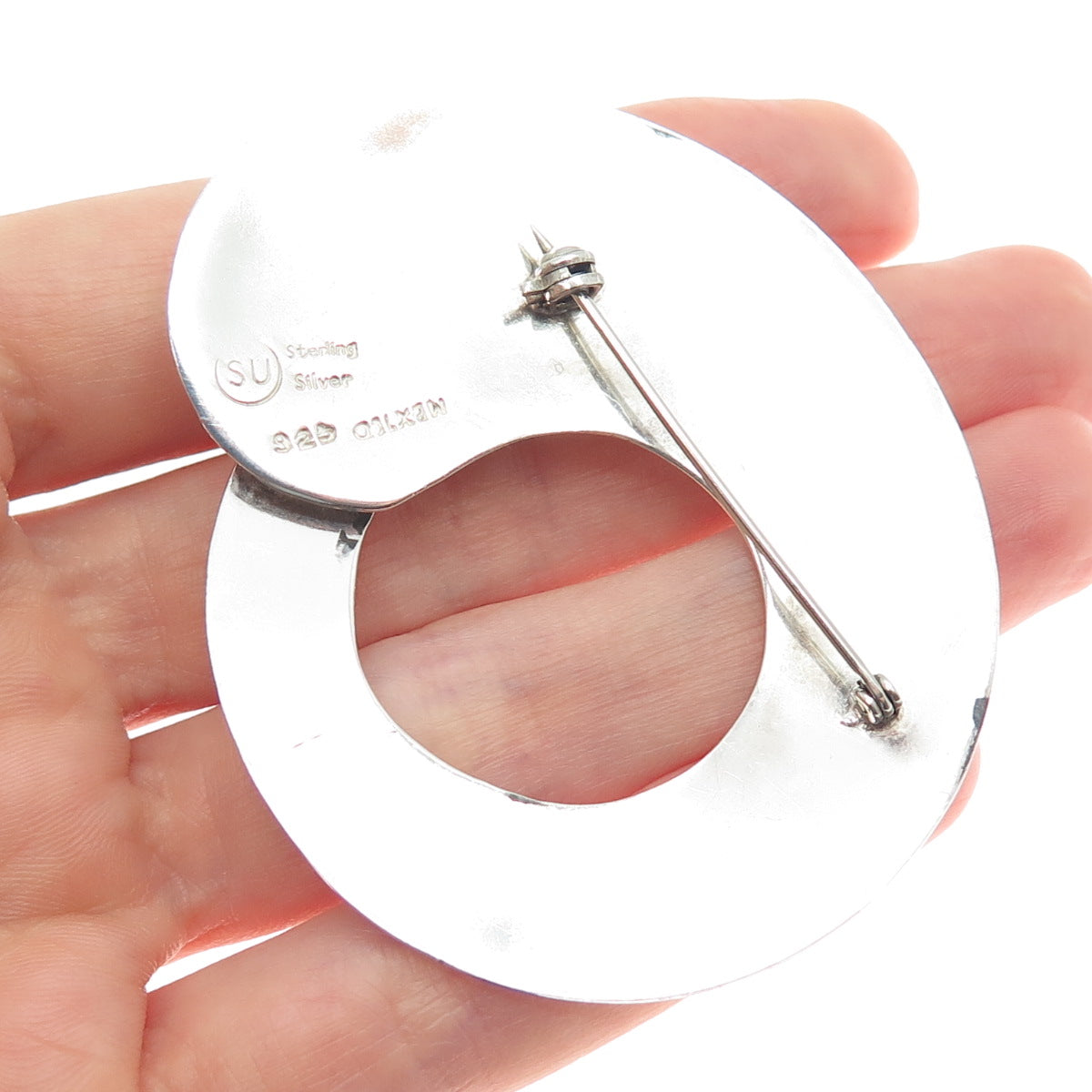 925 Sterling Silver Vintage Mexico Round-Cut C Z Modernist Pin Brooch