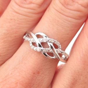 Charles Winston 925 Sterling Silver Real Diamond Love Knot Ring Size 7.75
