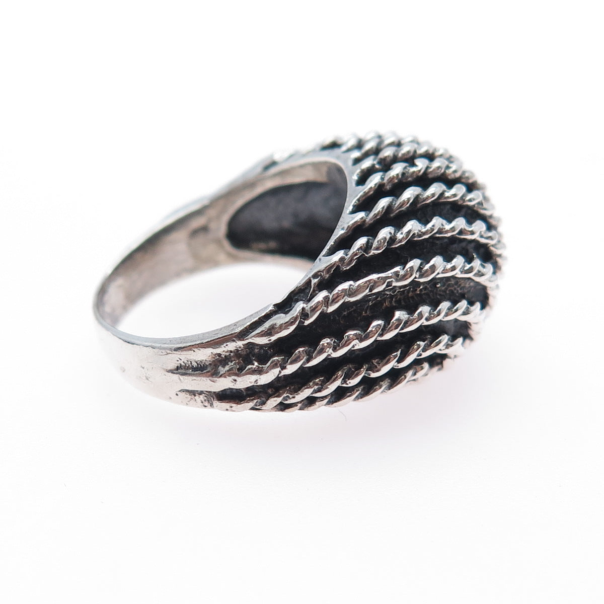 925 Sterling Silver Vintage Modernist Ribbed Dome Oxidized Ring Size 6.75