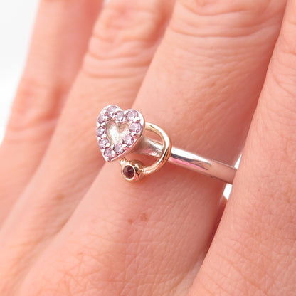 Pandora 925 Sterling Gold Real Tourmaline & C Z Valentine Halo Heart Ring Size 7