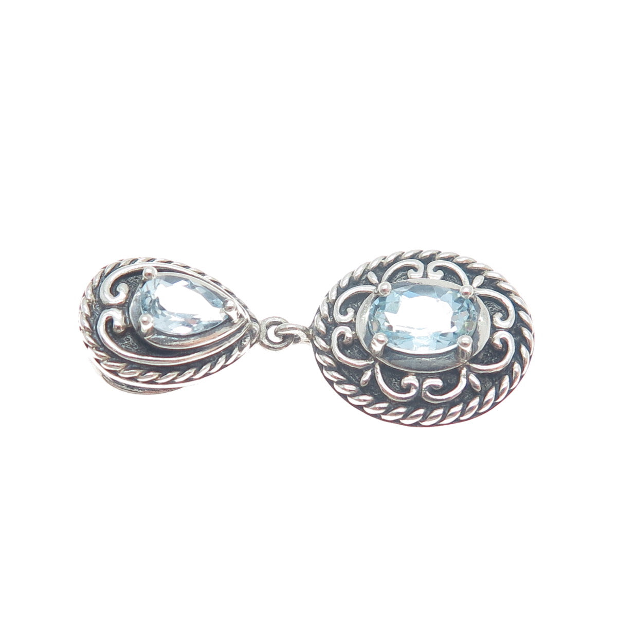 ROSS SIMONS 925 Sterling Silver Vintage Real Blue Topaz Oxidized Charm Pendant