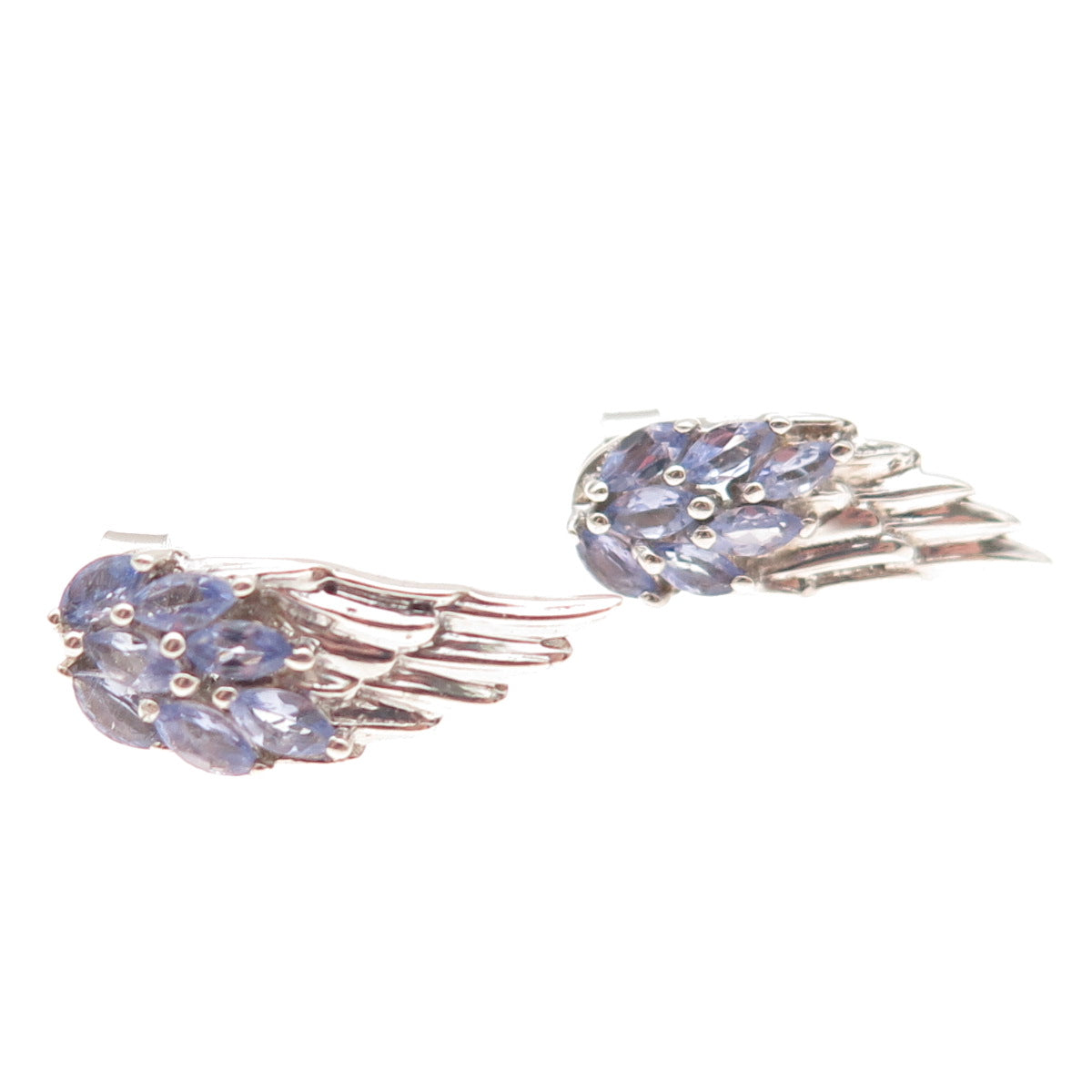 Chuck Clemency 925 Sterling Silver Real Tanzanite Angel Wings Earrings