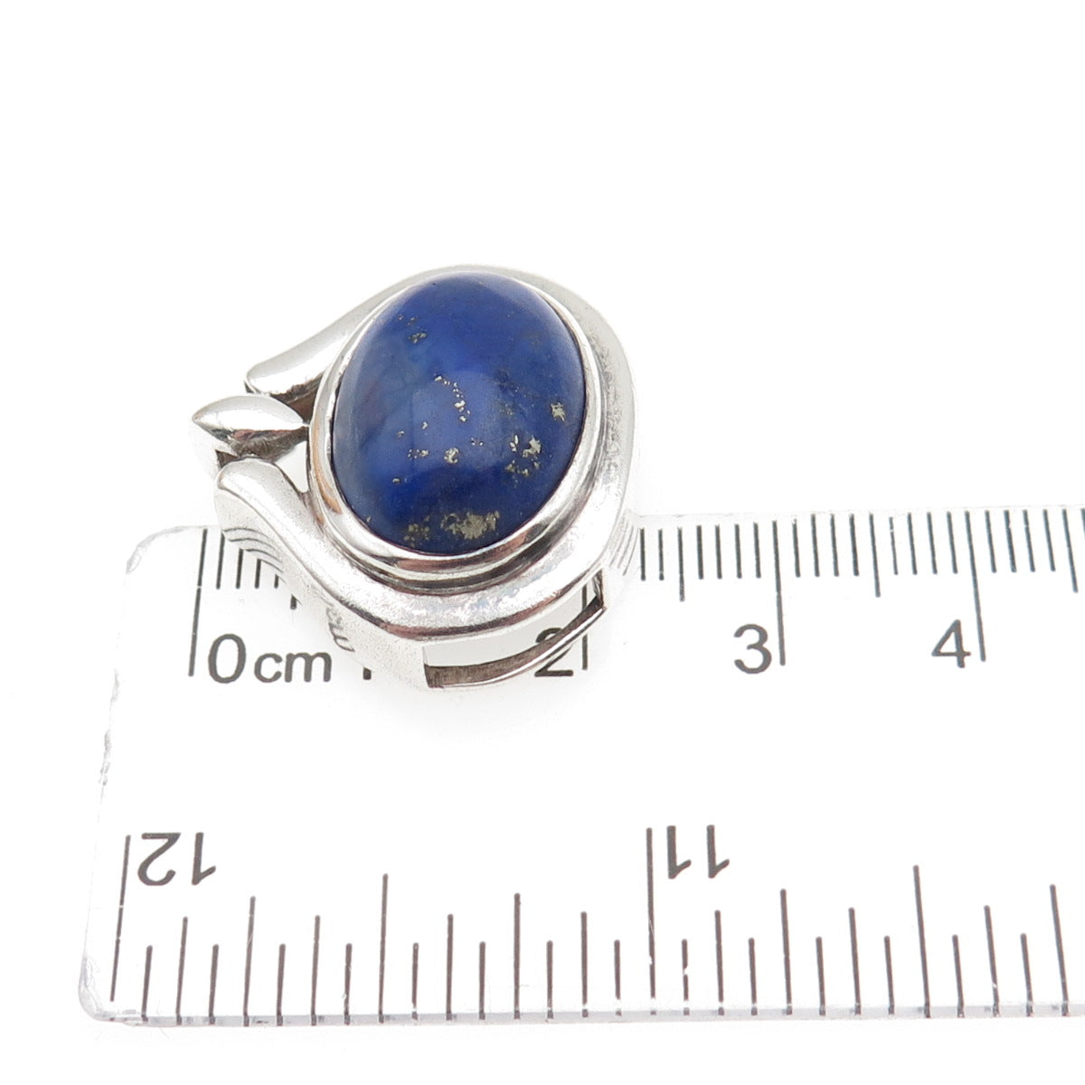 925 Sterling Silver Vintage Real Lapis Lazuli Modernist Slide Charm Pendant