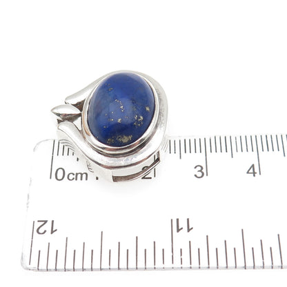 925 Sterling Silver Vintage Real Lapis Lazuli Modernist Slide Charm Pendant