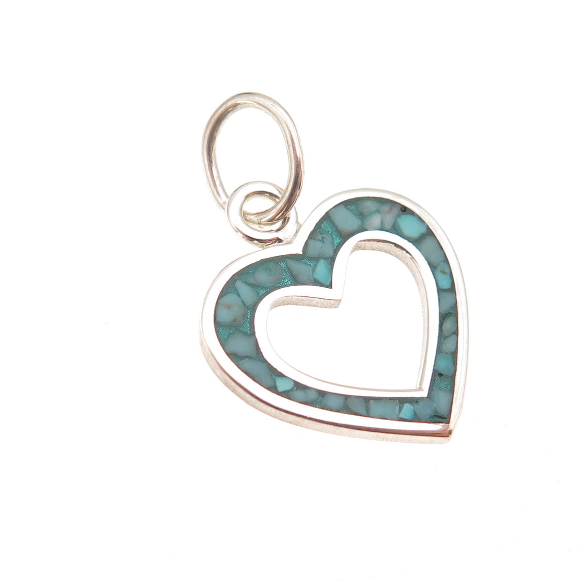 925 Sterling Silver Vintage Real Turquoise Inlay Heart Charm Pendant