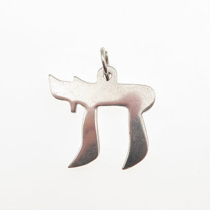 925 Sterling Silver Vintage Chai Judaica Charm Pendant