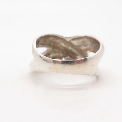 925 Sterling Silver Vintage Crossover Ring Size 8.25