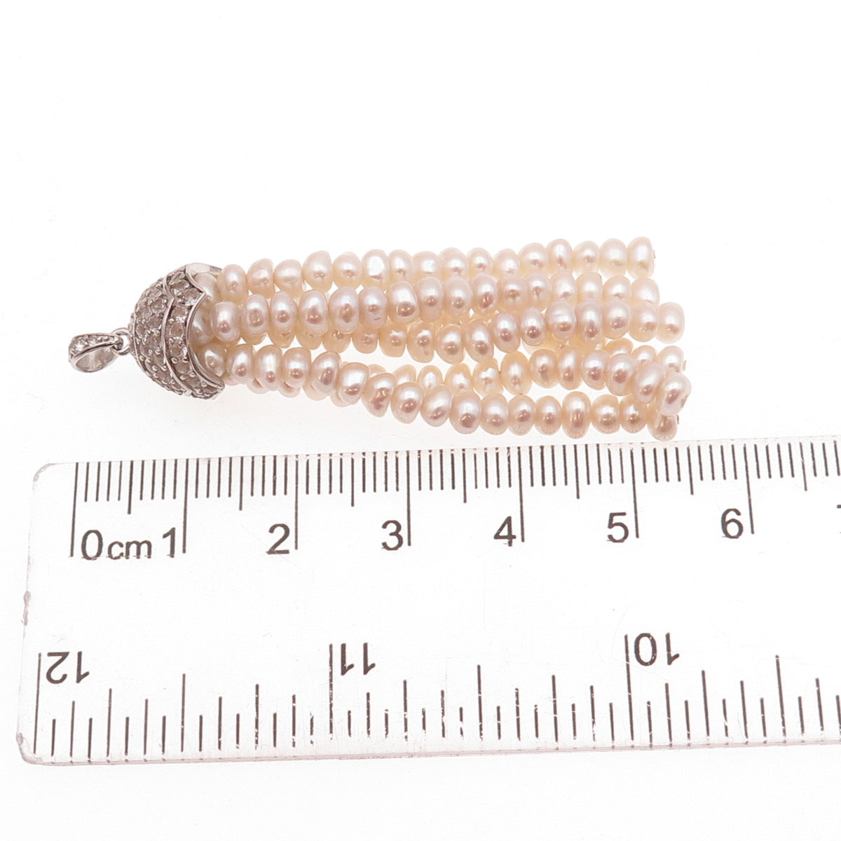 925 Sterling Silver Real Pearl & White Topaz Tassel Charm Pendant