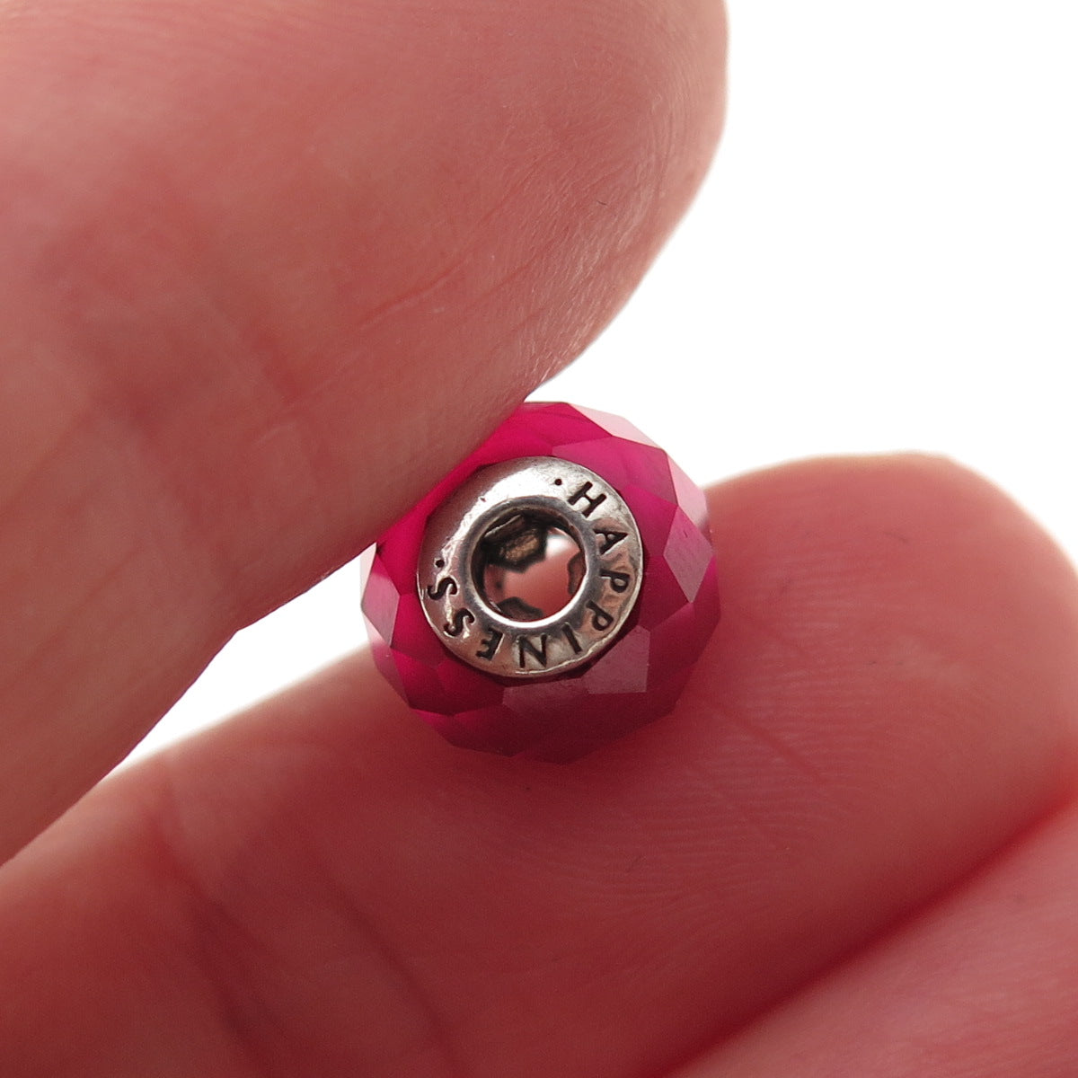 Pandora 925 Sterling Silver Pink Crystal Essence Happiness Slide Bead Charm