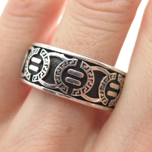 925 Sterling Silver Vintage Greek Circle Link Oxidized Band Ring Size 11.25