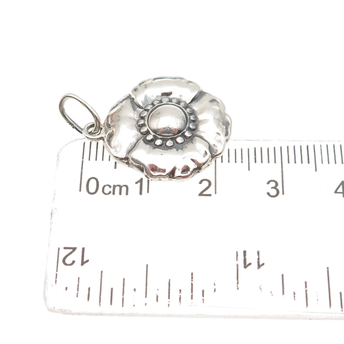 925 Sterling Silver Vintage Flower Oxidized Charm Pendant